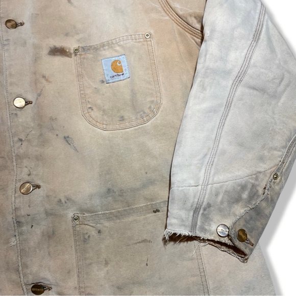 Vintage 90s Perfectly Distressed Blanket Lined Carhartt Chore Jacket SIZ… - Picture 4 of 7